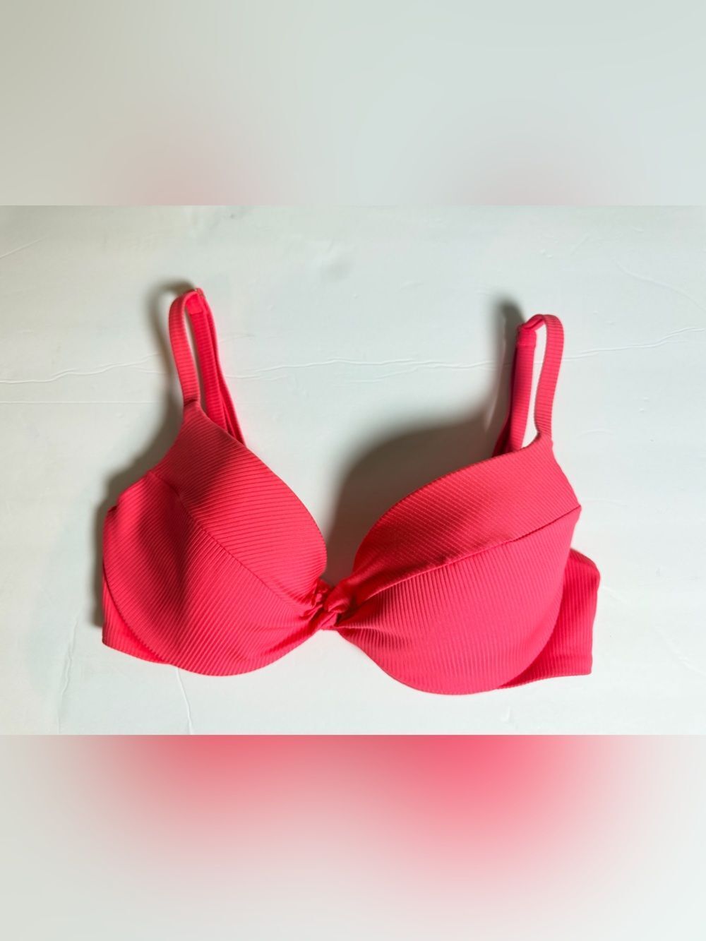 Victoria's Secret Ribbed Underwire Bikini Top Size 32D Bright Pink Swimsuit